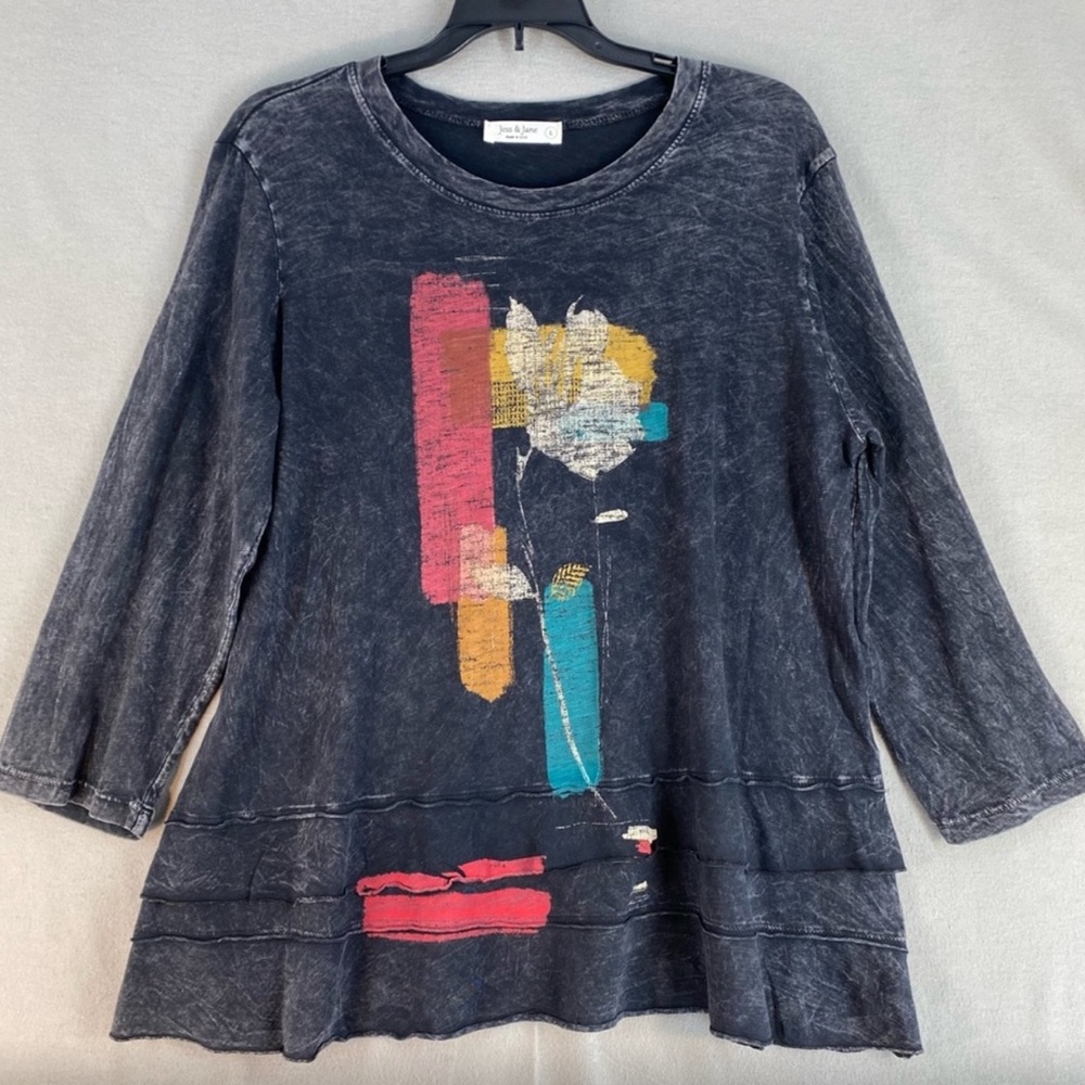 JESS & JANE LAGONLOOK TIERED LONG SLEEVE TEE SHIRT TOP LADIES ADULT large cotton